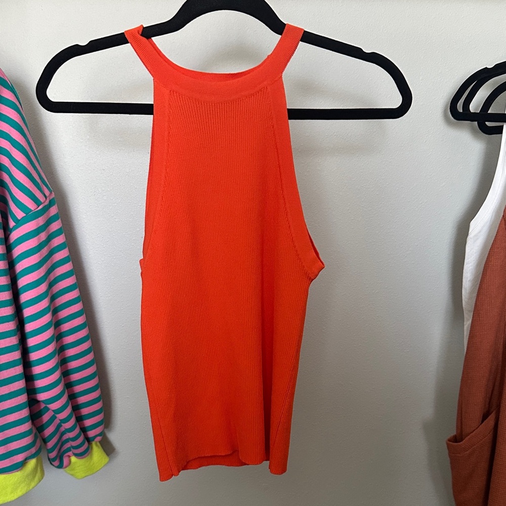 Ribbed Orange Sleeveless Women's Top